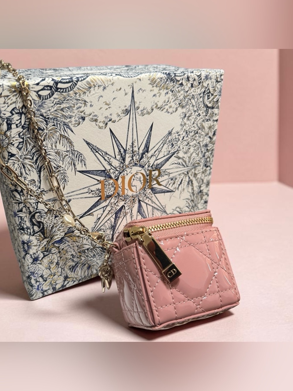 Dior Pink Patent Cannage Cube Vanity Case Micro Pouch Full Set